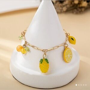 Lemon Charm Bracelet Adjustable Chain with Lemon, Orange & Cherry Charms